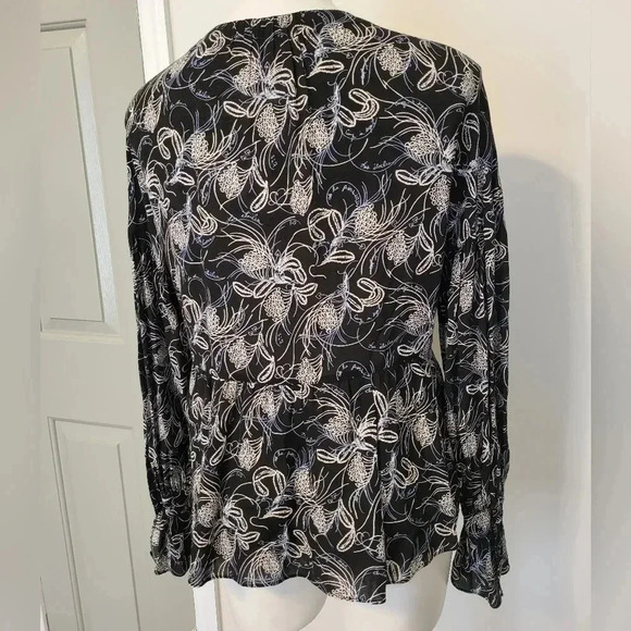 Cinq a Sept Botanical Floral Print Semi Sheer Balloon Sleeve Blouse(L) - Picture 5 of 12